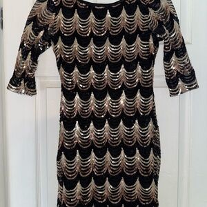 Ruby Rox Black and Gold Sequin Long Sleeve Dress